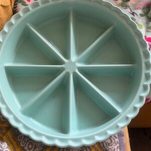 World Market Bisque Divided Pie Plate Quiche Tart Scone Cookie Bars Turquoise 11
